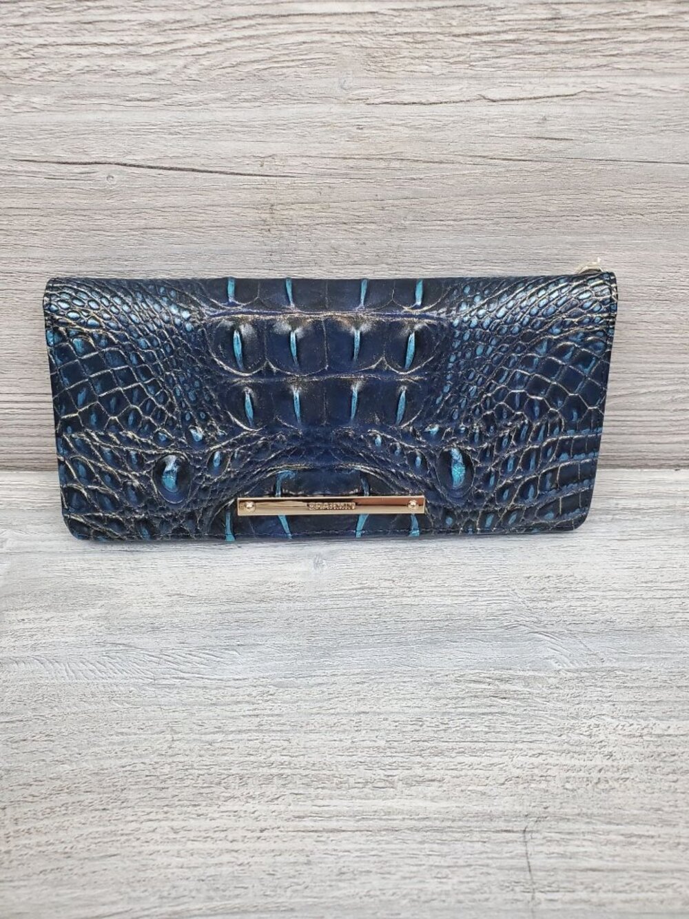 Brahmin Ady wallet, blue Melbourne croc-embossed leather